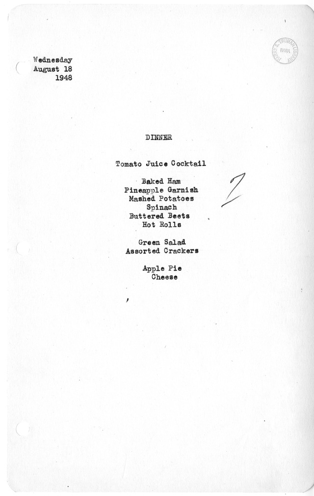 White House Dinner Menu