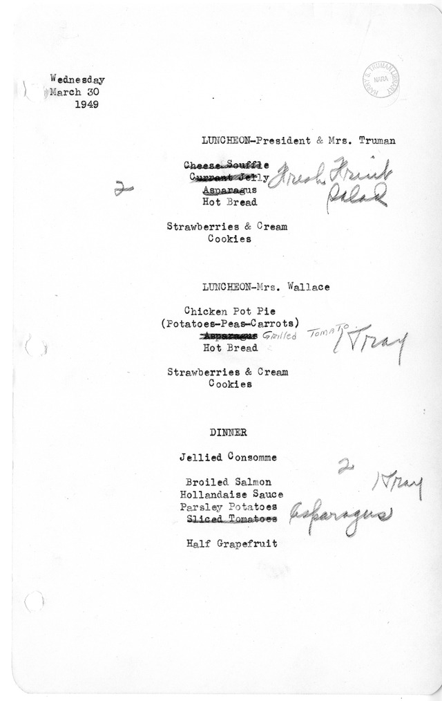 White House Luncheon and Dinner Menu