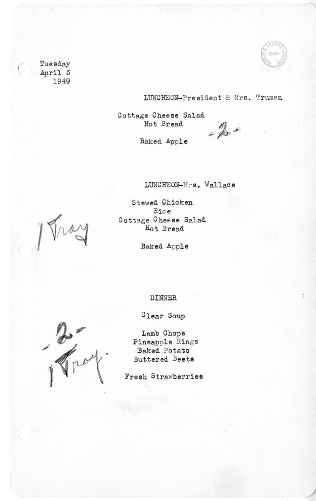 White House Luncheon and Dinner Menu