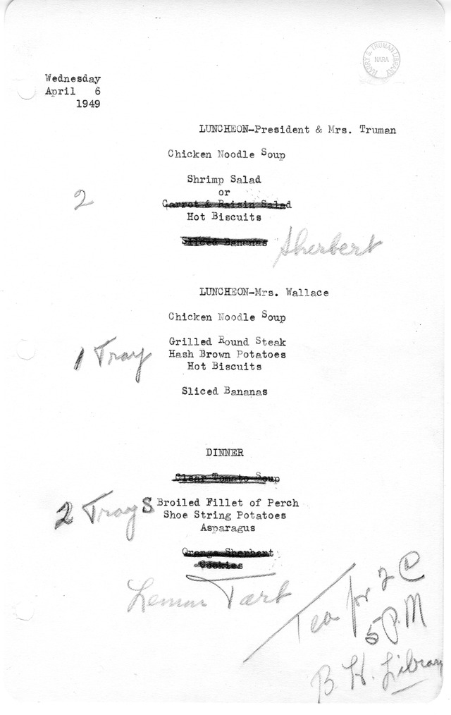 White House Luncheon and Dinner Menu