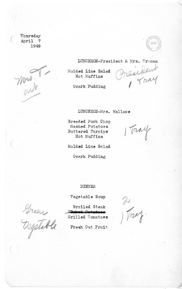 White House Luncheon and Dinner Menu