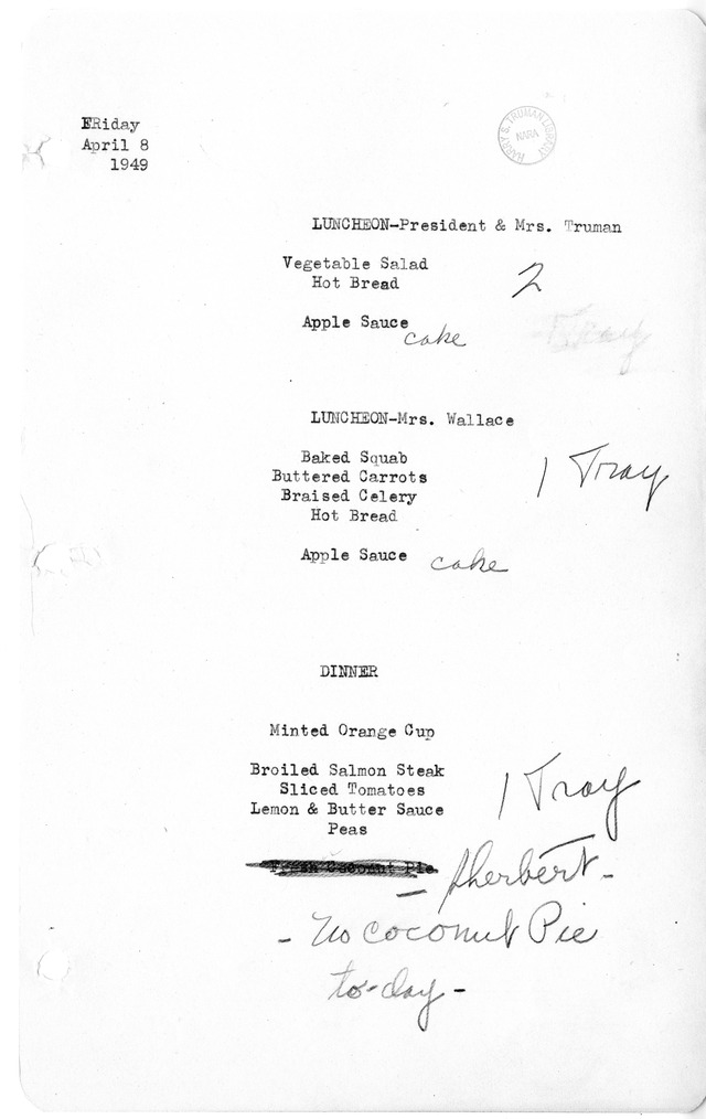 White House Luncheon and Dinner Menu