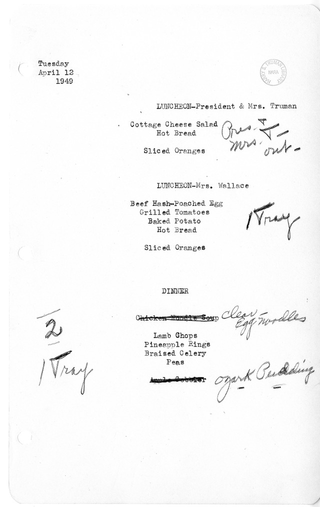 White House Luncheon and Dinner Menu