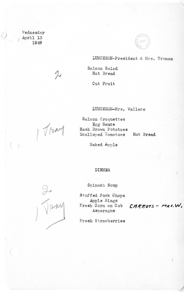 White House Luncheon and Dinner Menu