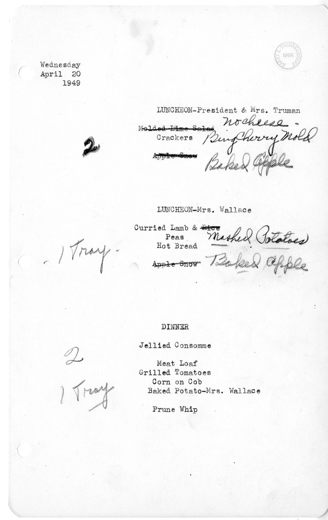 White House Luncheon and Dinner Menu
