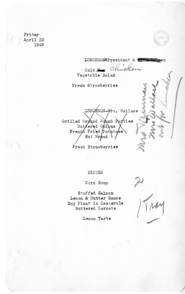 White House Luncheon and Dinner Menu