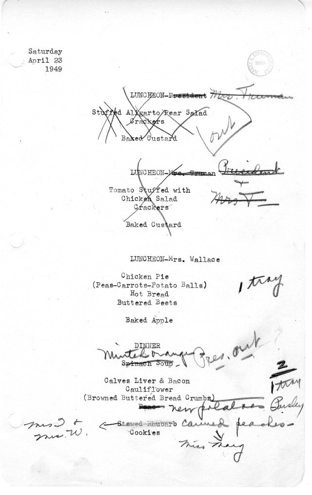 White House Luncheon and Dinner Menu