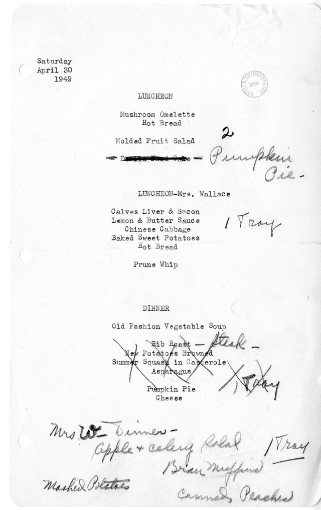 White House Luncheon and Dinner Menu