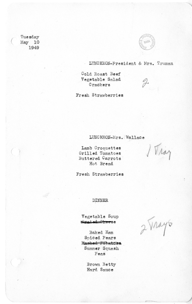 White House Luncheon and Dinner Menu