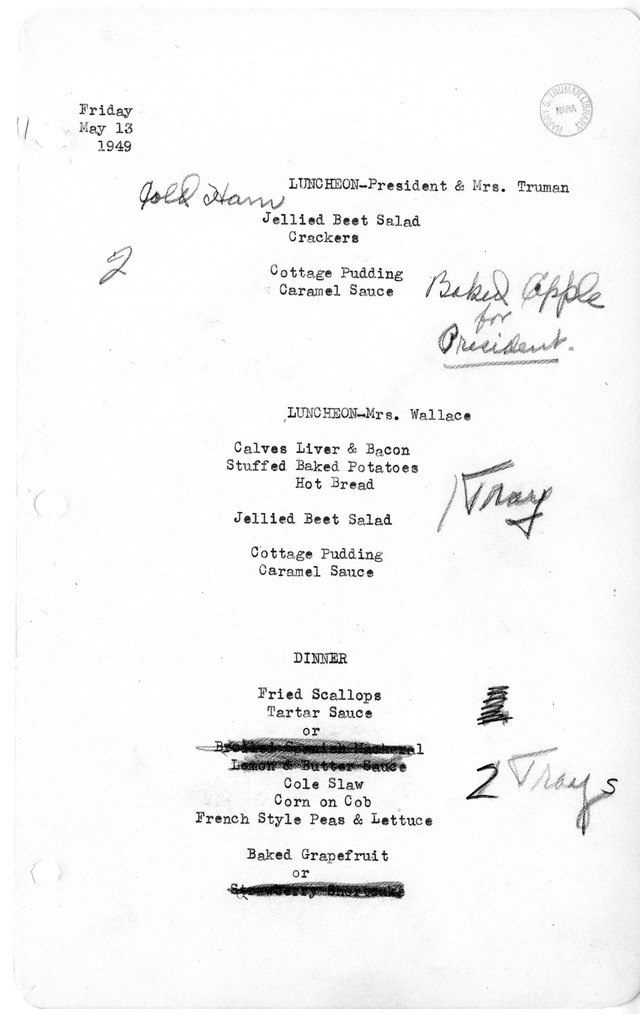 White House Luncheon and Dinner Menu