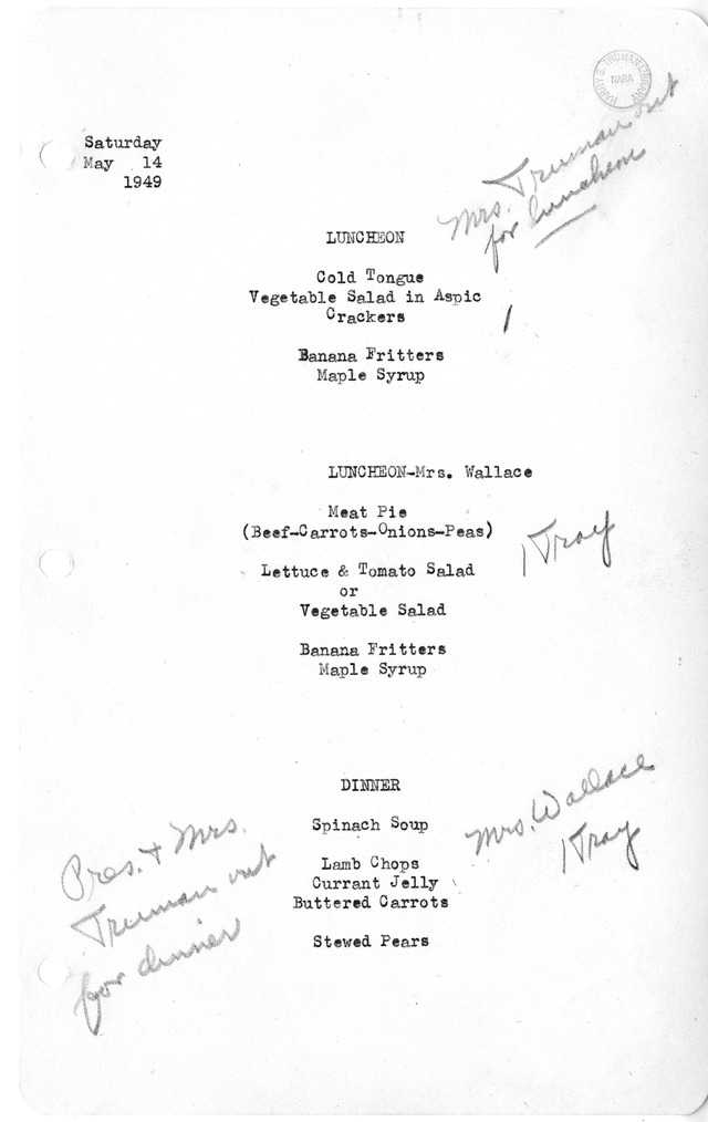 White House Luncheon and Dinner Menu