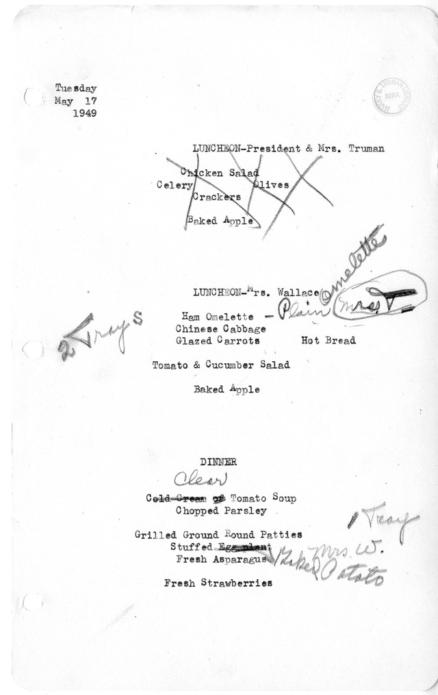 White House Luncheon and Dinner Menu