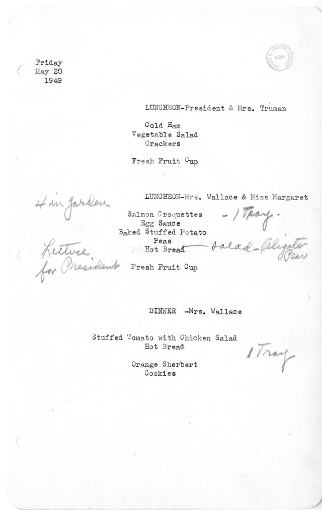 White House Luncheon and Dinner Menu