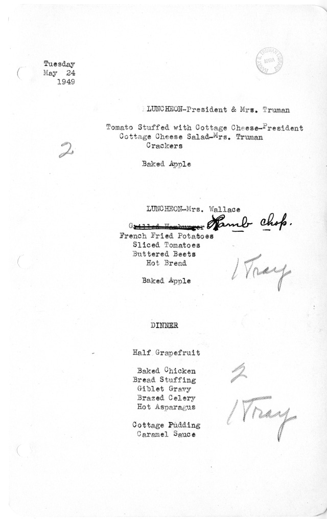 White House Luncheon and Dinner Menu