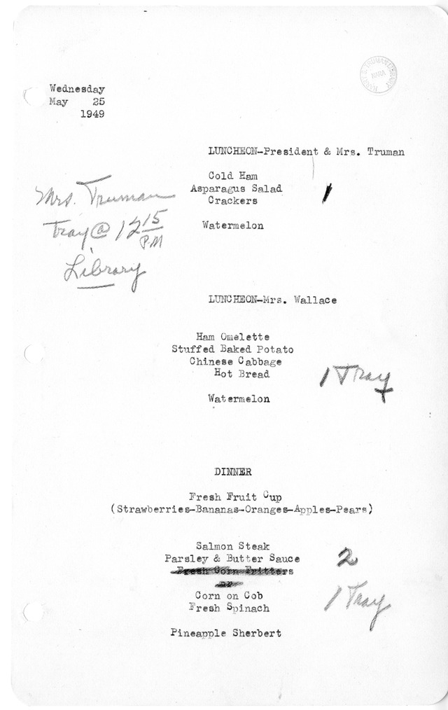 White House Luncheon and Dinner Menu
