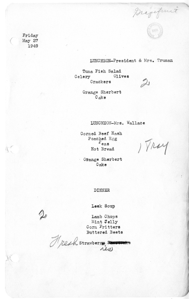 White House Luncheon and Dinner Menu