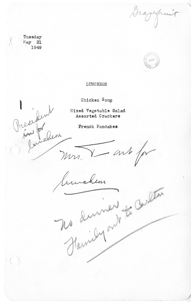 White House Luncheon Menu