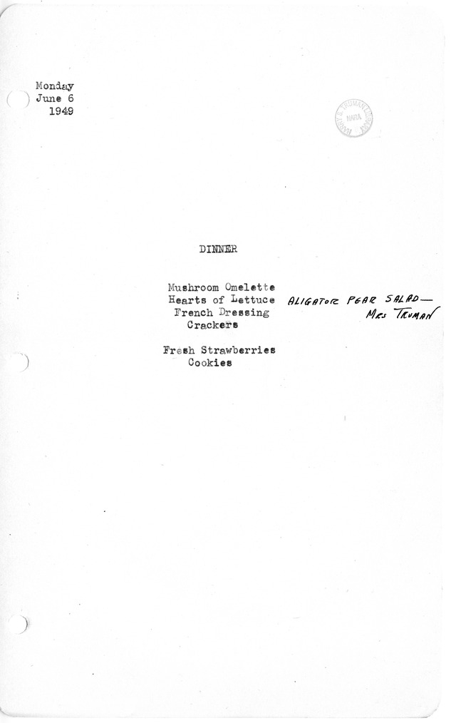 White House Dinner Menu