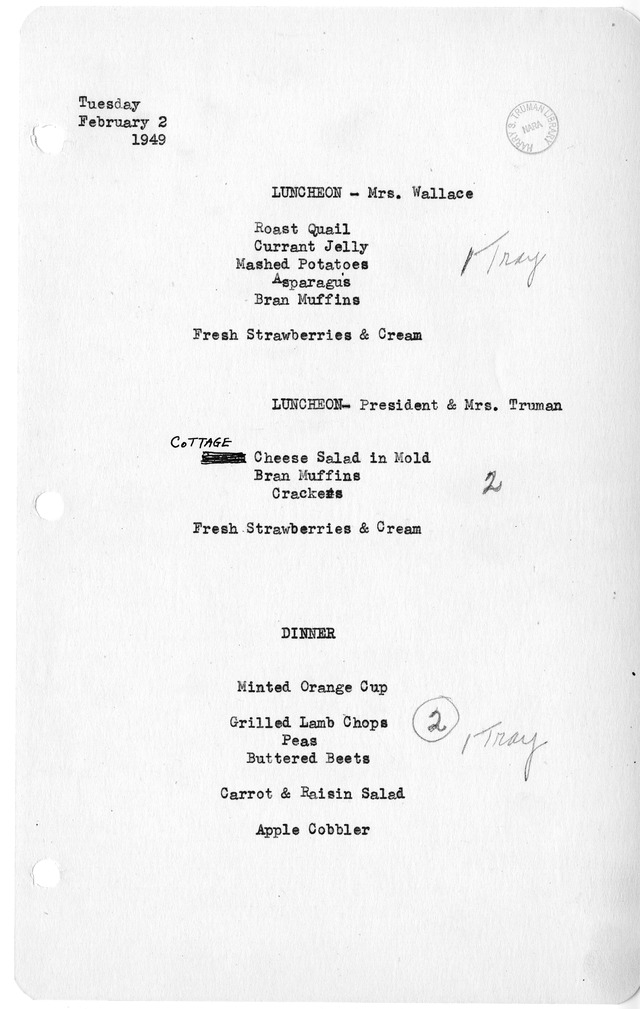 White House Luncheon and Dinner Menu