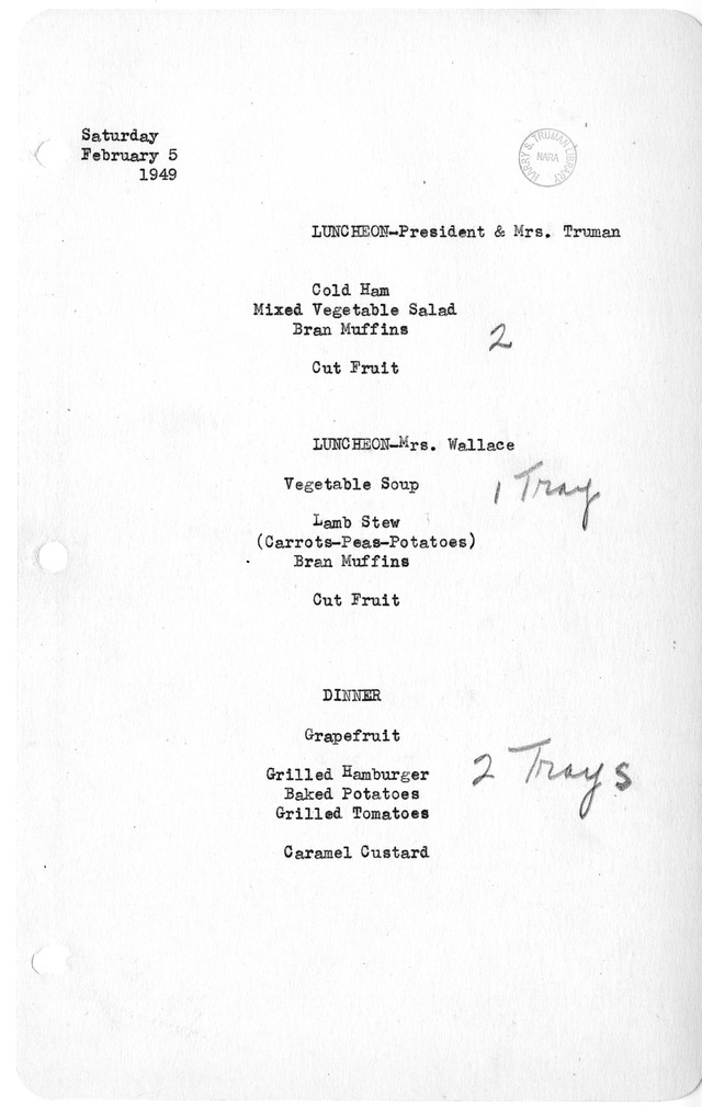 White House Luncheon and Dinner Menu