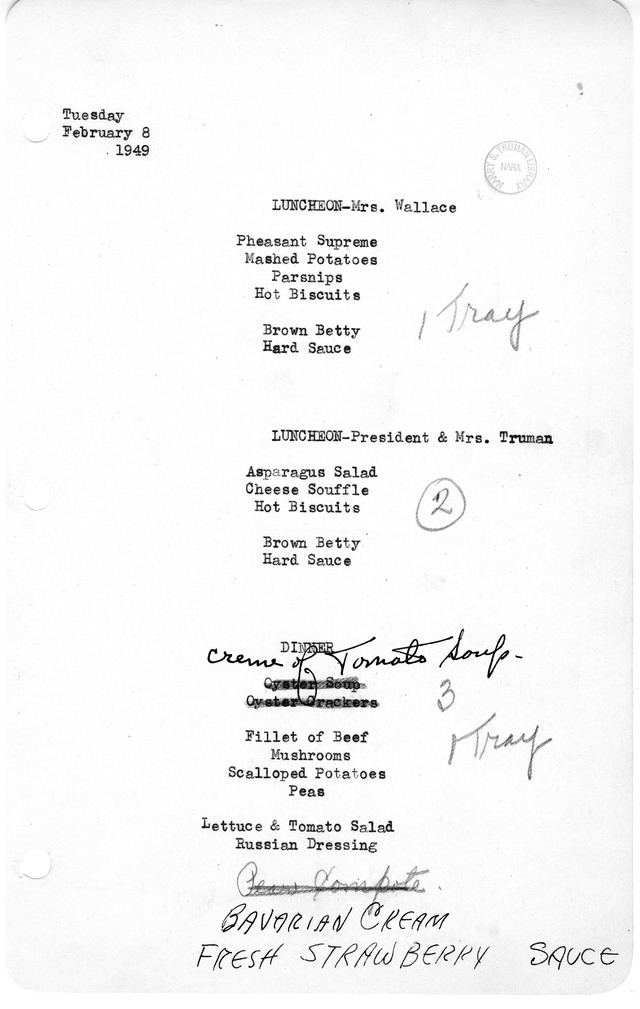 White House Luncheon and Dinner Menu