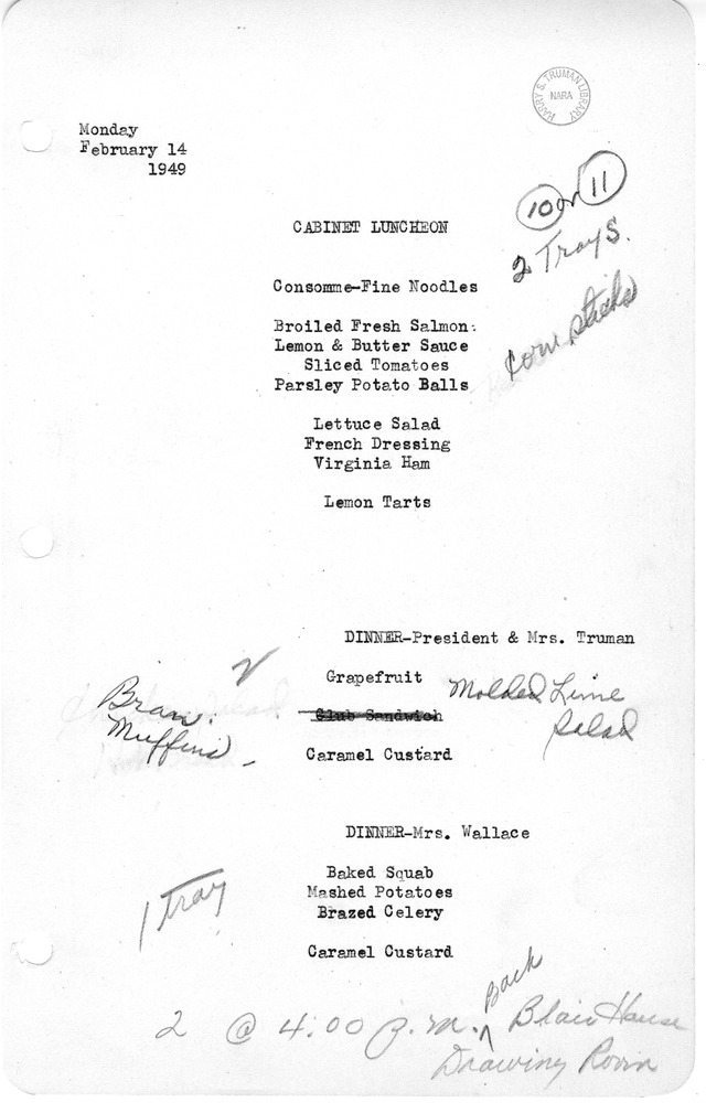 White House Luncheon and Dinner Menu