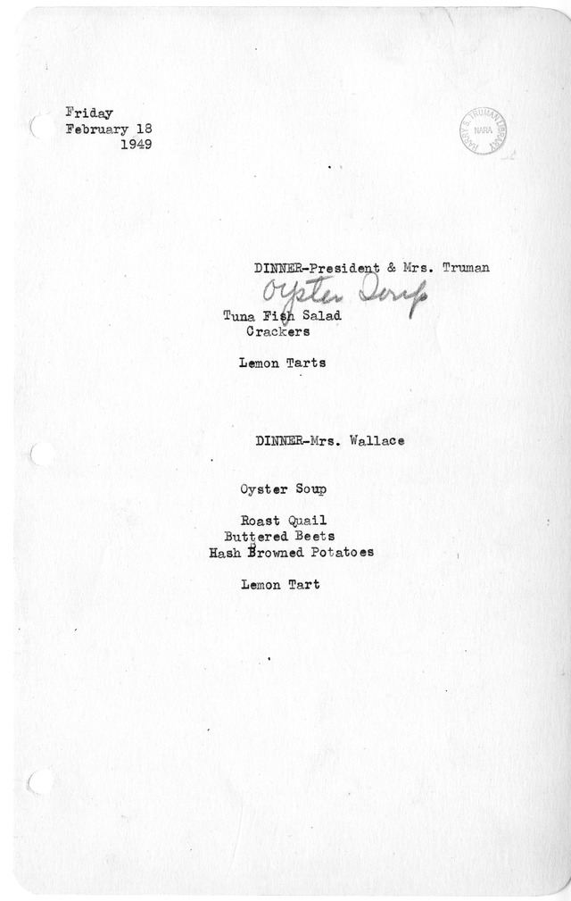 White House Dinner Menu
