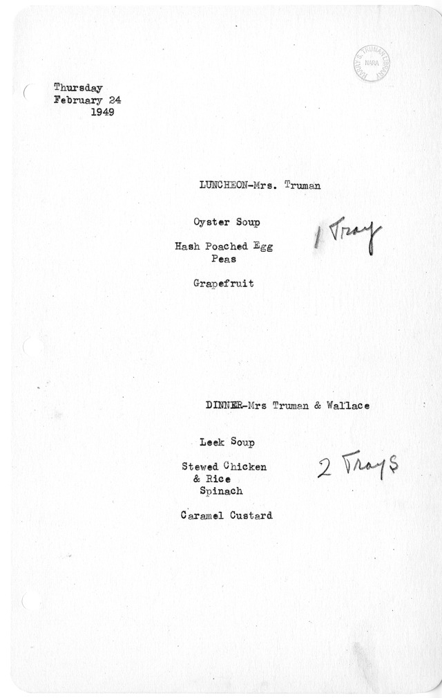 White House Luncheon and Dinner Menu