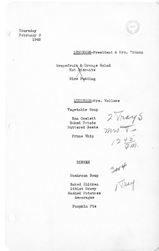 White House Luncheon and Dinner Menu