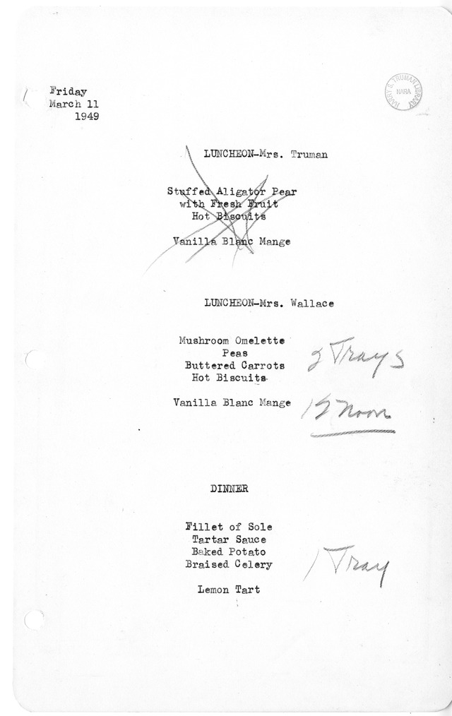 White House Luncheon and Dinner Menu