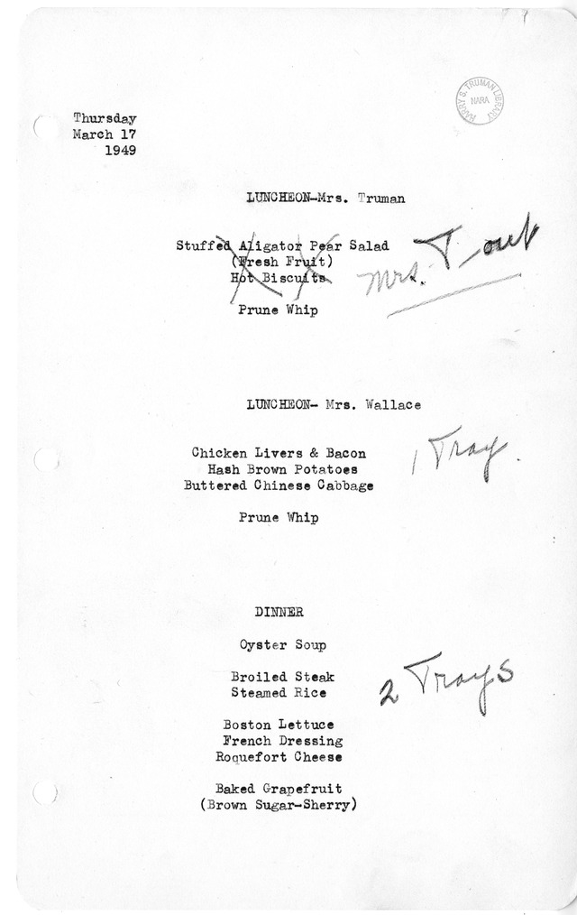 White House Luncheon and Dinner Menu