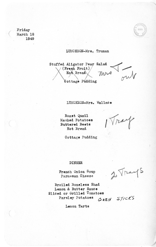 White House Luncheon and Dinner Menu
