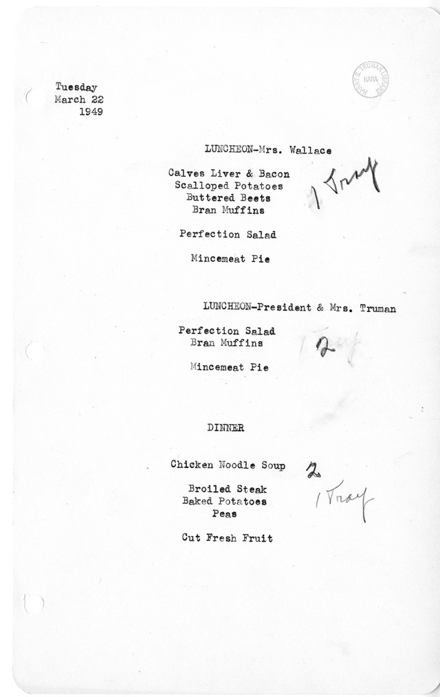 White House Luncheon and Dinner Menu