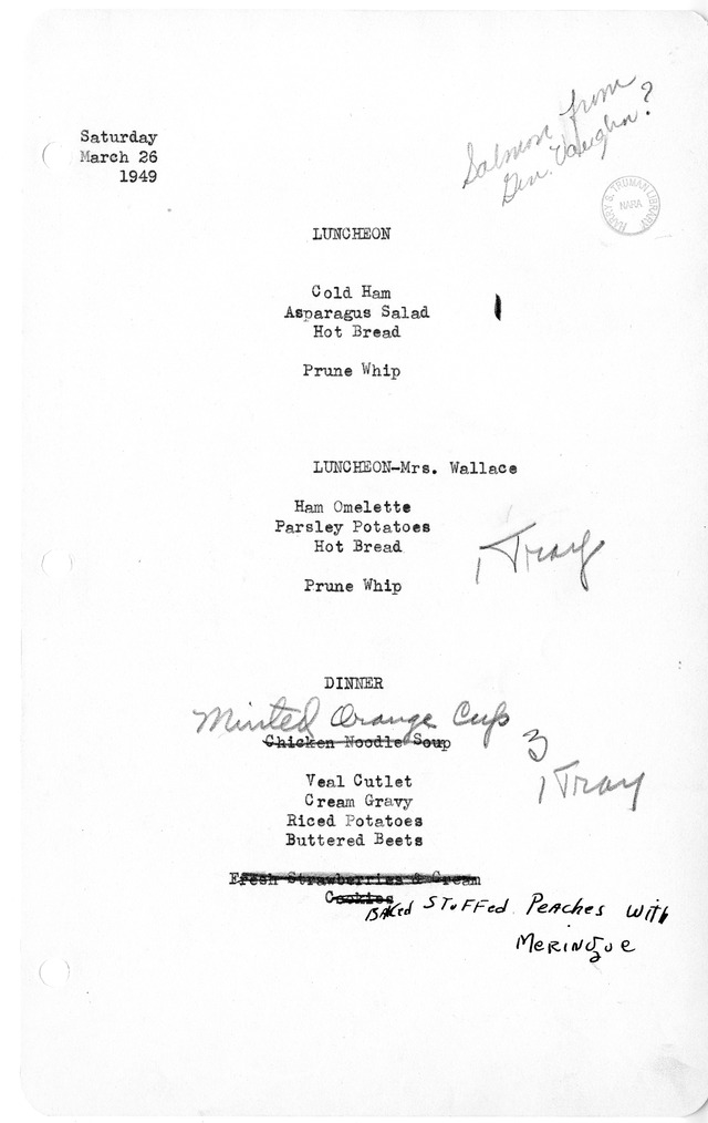 White House Luncheon and Dinner Menu