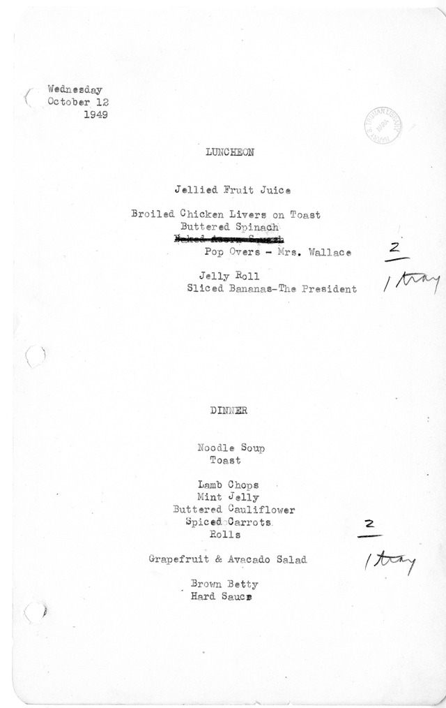 White House Luncheon and Dinner Menu