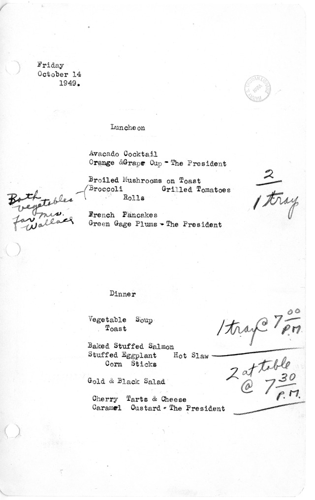 White House Luncheon and Dinner Menu