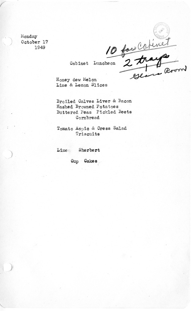 White House Luncheon Menu