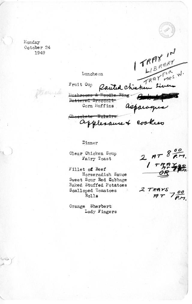 White House Luncheon and Dinner Menu