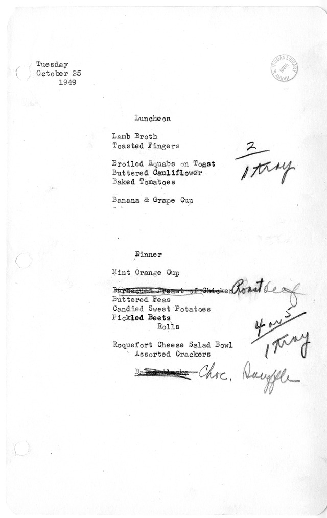 White House Luncheon and Dinner Menu