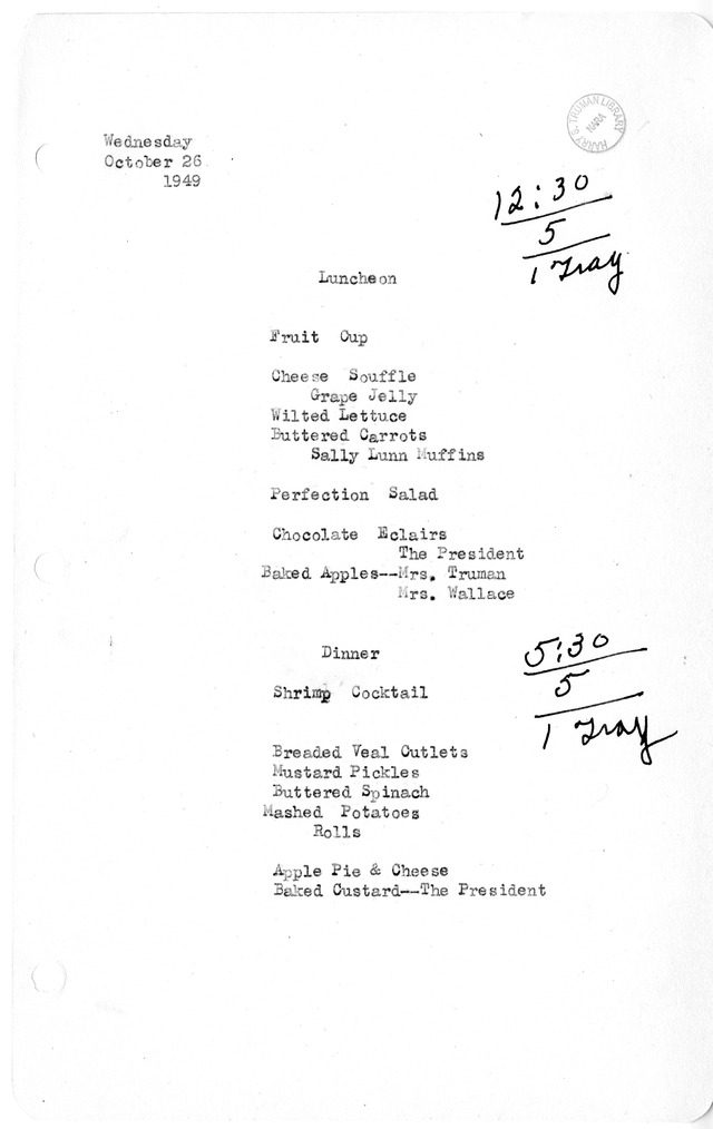 White House Luncheon and Dinner Menu