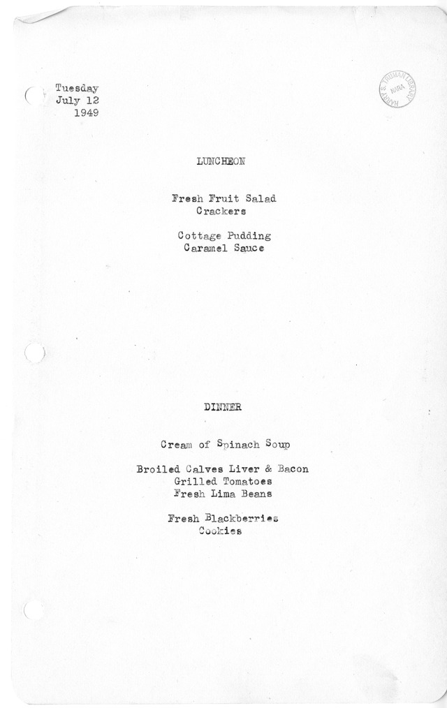 White House Luncheon and Dinner Menu