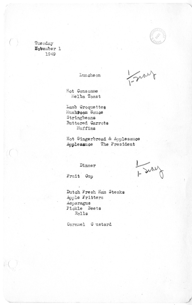 White House Luncheon and Dinner Menu