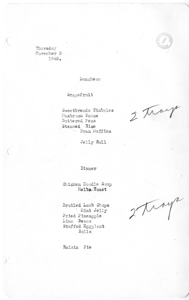 White House Luncheon and Dinner Menu