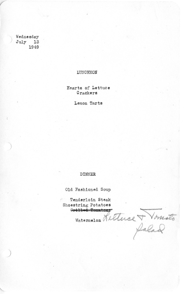 White House Luncheon and Dinner Menu