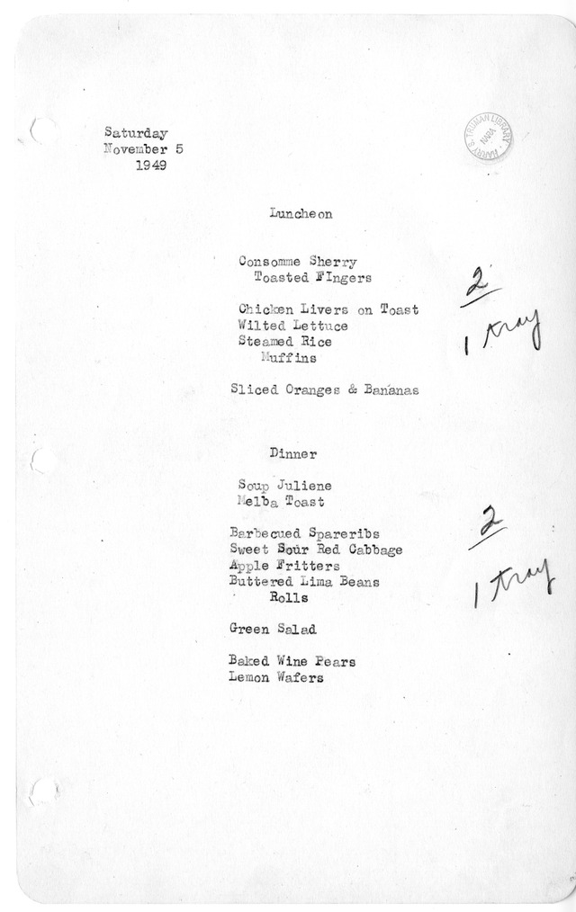 White House Luncheon and Dinner Menu