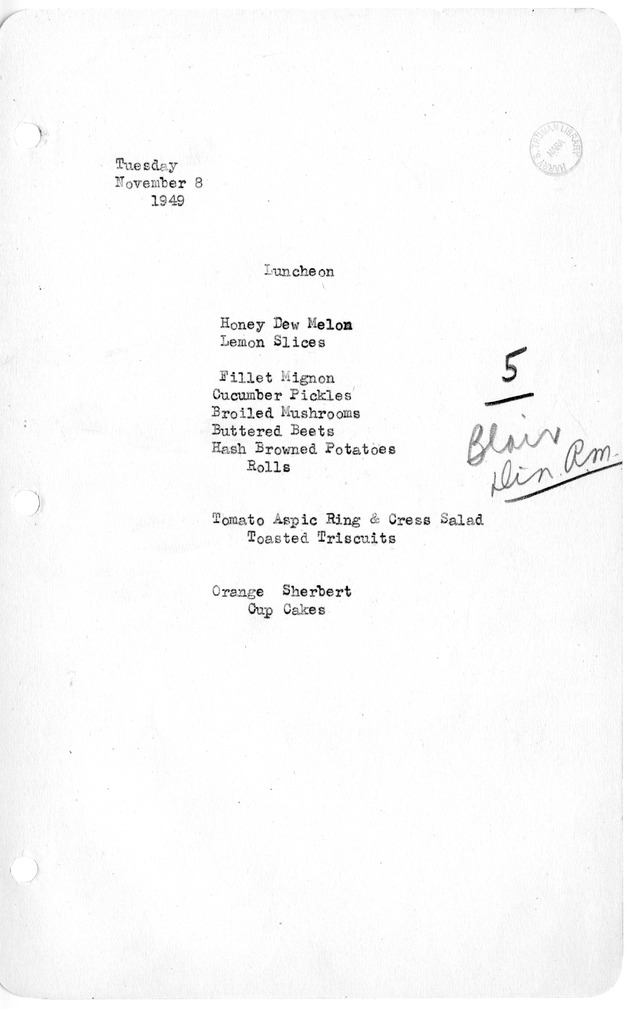 White House Luncheon Menu