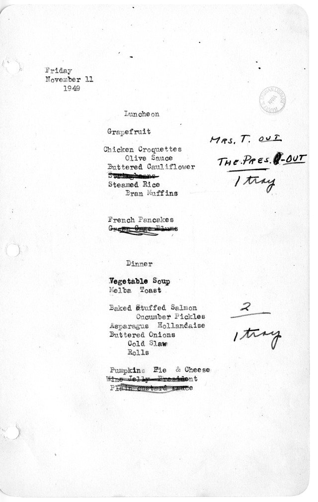 White House Luncheon and Dinner Menu