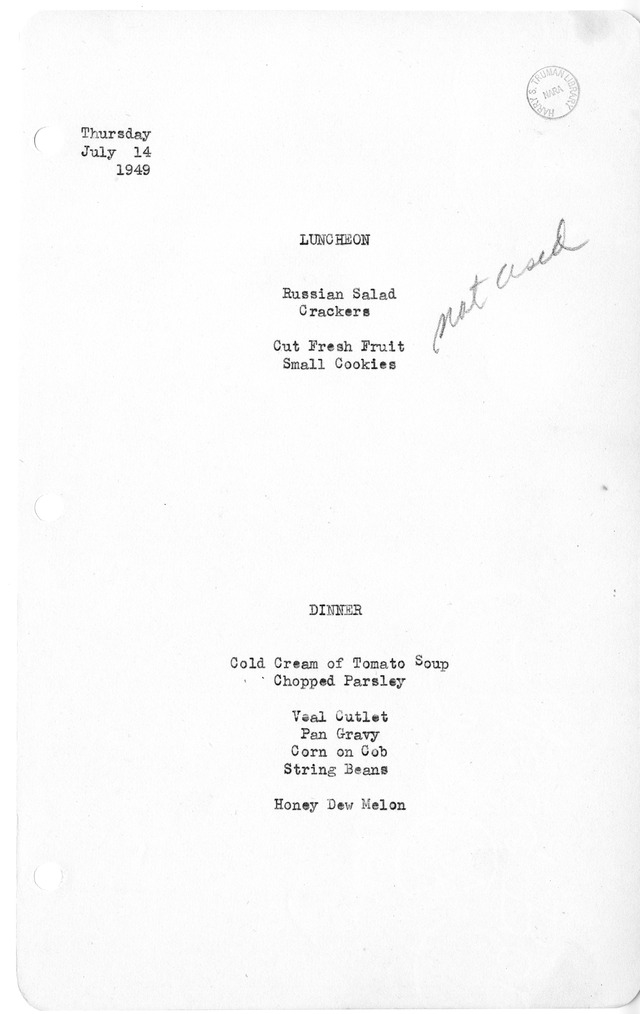 White House Luncheon and Dinner Menu