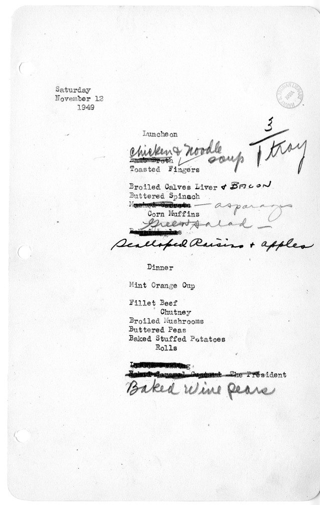 White House Luncheon and Dinner Menu