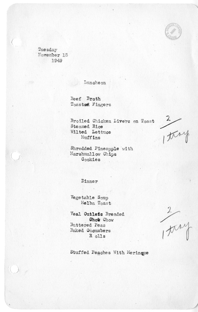 White House Luncheon and Dinner Menu